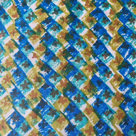 Vintage 1950S Silk Blend Geometric Fabric, & Rayon Tiki Fabric