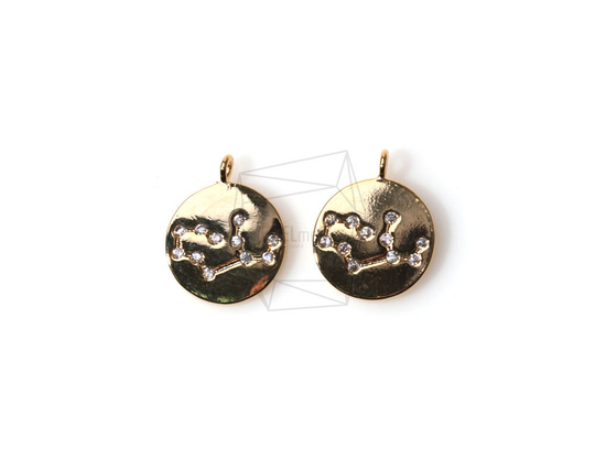 Pdt-1010-G/2Pcs - Zodiac Sign Charm(Virgo/Constellation Disc Pendant/10mm/Gold Plated Over Brass/Jewelry Making