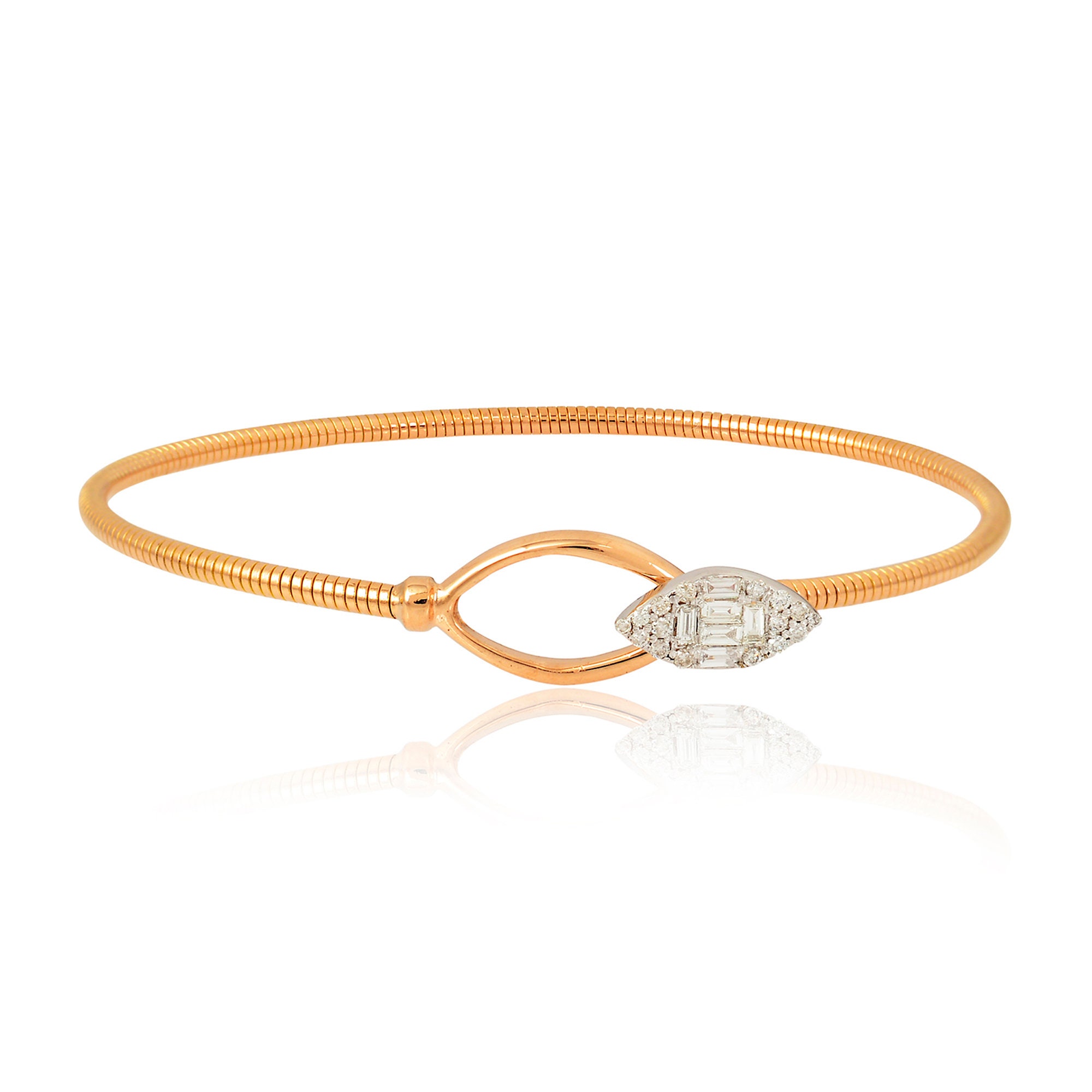 On Sale Natural 0.35 Ct Si/Hi Baguette Diamond Bangle Bracelet 14K Rose Gold Handmade Fine Jewelry