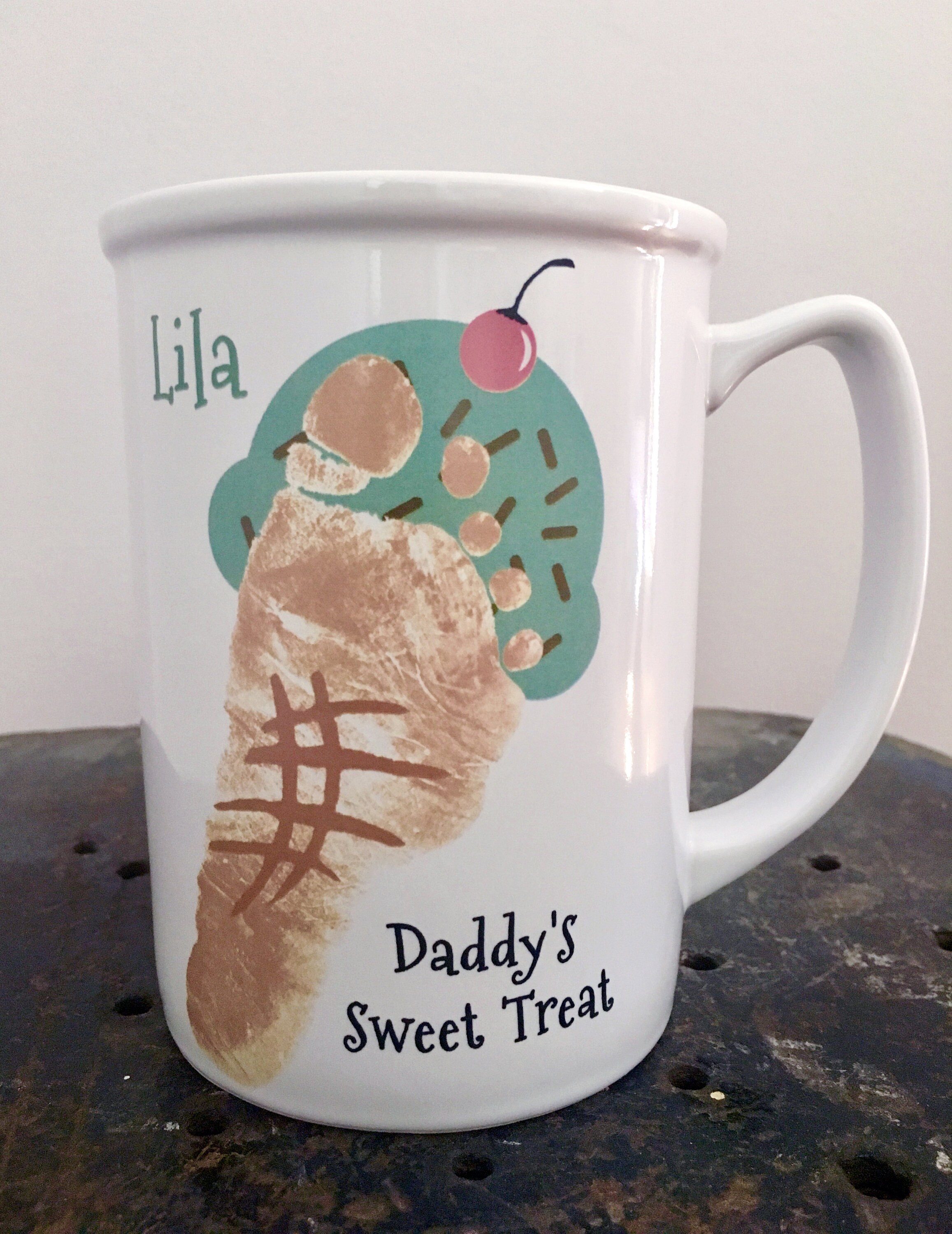 Ice Cream Cone Footprint Mug, Baby Footprints, Personalized Grandma Christmas Gift, Hand & Footprint Art, Baby's First 209A Mug