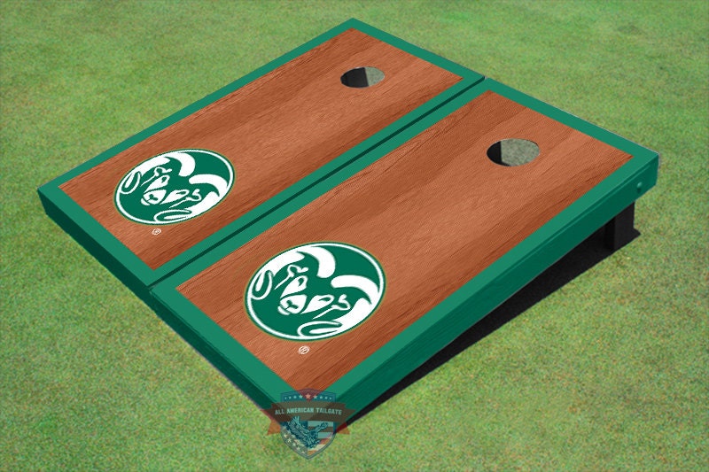 Corn Hole Ncaa Colorado State University Rams Logo Green Rosewood Matching Border Borders Cornhole Boards