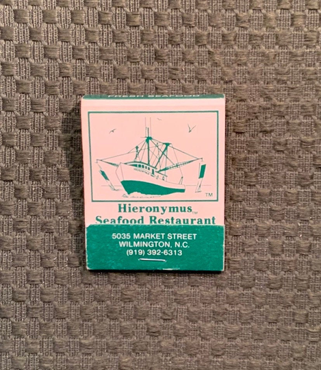 Vintage Matchbook, Hieronymus Seafood Restaurant, Wilmington, North Carolina, Nc, Ship Cover, with 20 Match Sticks, Free Ship in Usa