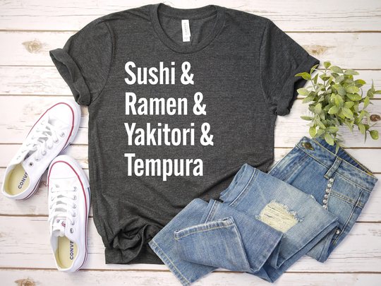Japanese Food Shirt, Foods Sushi Ramen Yakitori Tempura Shirt