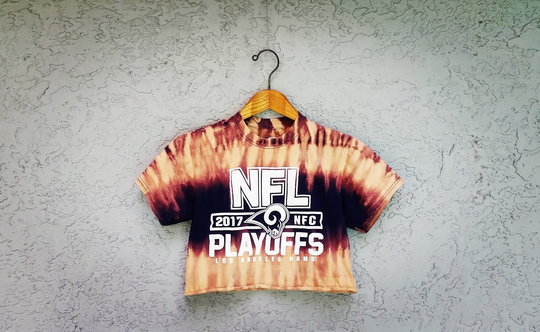 Reworked Los Angeles Rams Tie Dye Crop Top T-Shirt - Bleach Dyed Cropped T Shirt Nfl La Graphic Tee Hand Cut Tshirt Size S Small