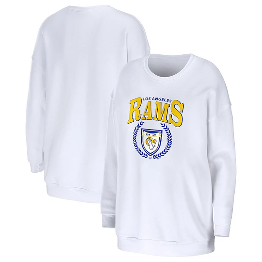 Women's WEAR by Erin Andrews White Los Angeles Rams Oversized Pullover Sweatshirt, Size: XL