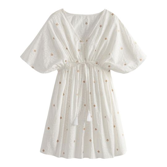 White And Gold Floral Mira Kaftan Dress - Small by World Market