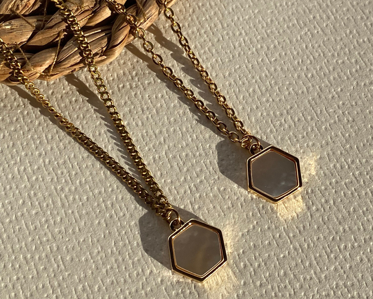 18K Gold Plated Dainty Pearl Hexagon Charm Necklace || Tarnish Resistant