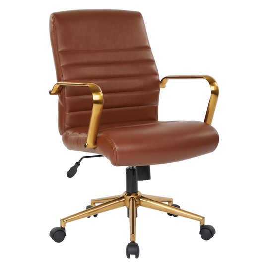 Faux Leather and Gold Armstrong Upholstered Home Office Chair: Brown by World Market