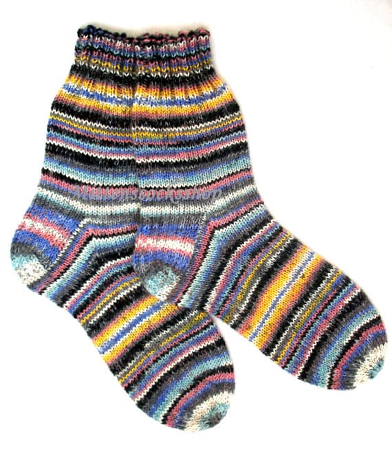 Multicolor Hand Knitted Socks Warm From Sock Yarn With Kid Mohair Striped Women's Sleeping Winter Socks Gift