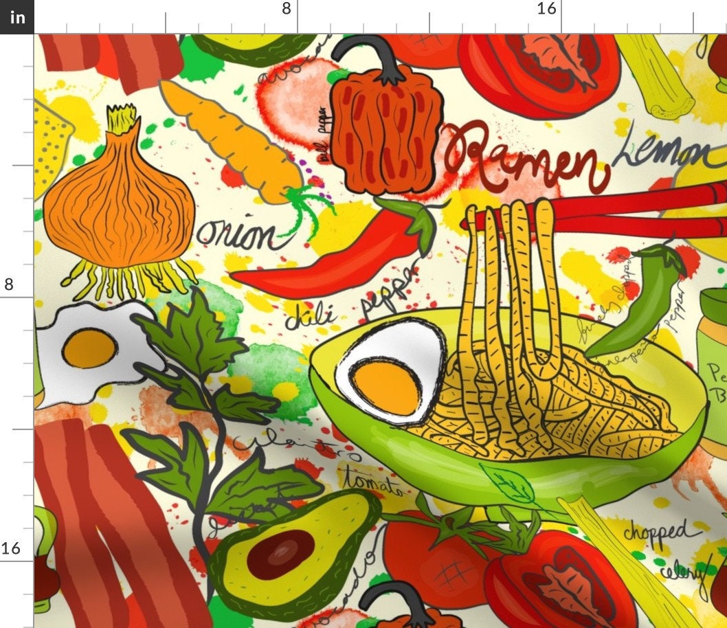 Ramen Noodle Fabric - Recipe By Orangefancy Colorful Ingredients List Bowl Cotton The Yard With Spoonflower