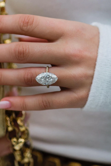 12Ct Moval Cut 14K Solid Gold Hidden Halo W/Pave' Side Stones Moissanite Diamond Engagement, Anniversary Or Fashion Ring