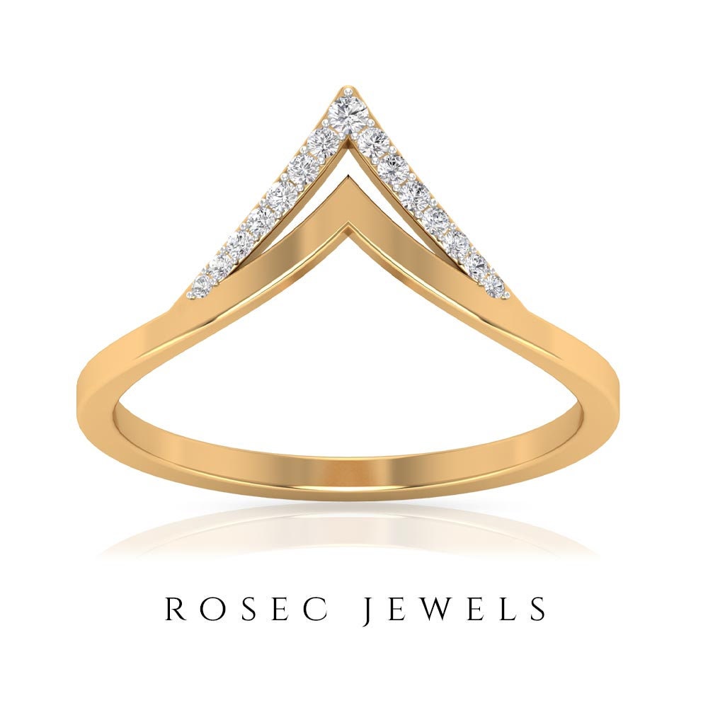 V Shape Ring, Diamond Chevron Minimal Stacking Enhancer Ring