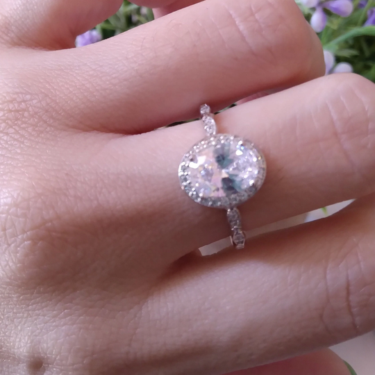 10mm Oval Halo Ring Engagement Wedding Band Trendy Design Solid Shape Simulated Cz 925 Sterling Silver