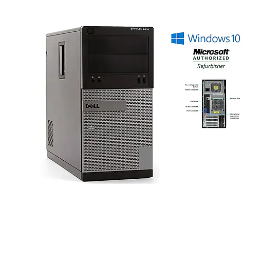 Dell OptiPlex 3010 Tower Intel Core i5 -3470 3.2GHz 16GB RAM 2TB + 120GB Solid State Hard Drive, Windows 10 Pro, Refurbished