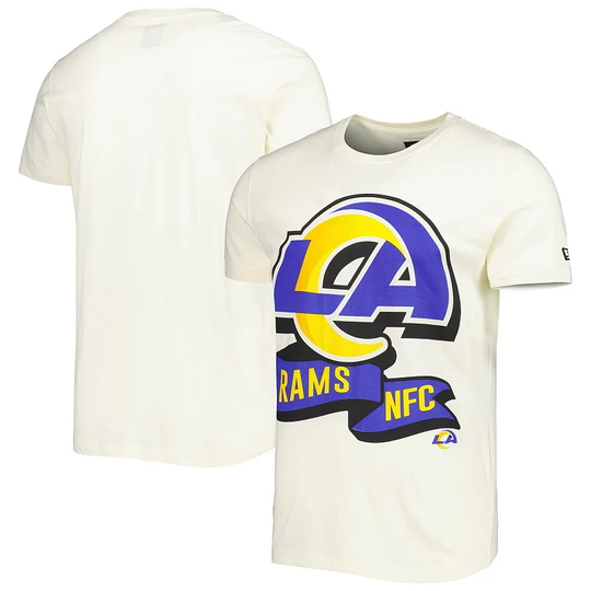 Men's New Era Cream Los Angeles Rams Sideline Chrome T-Shirt, Size: 2XL, Beige Over
