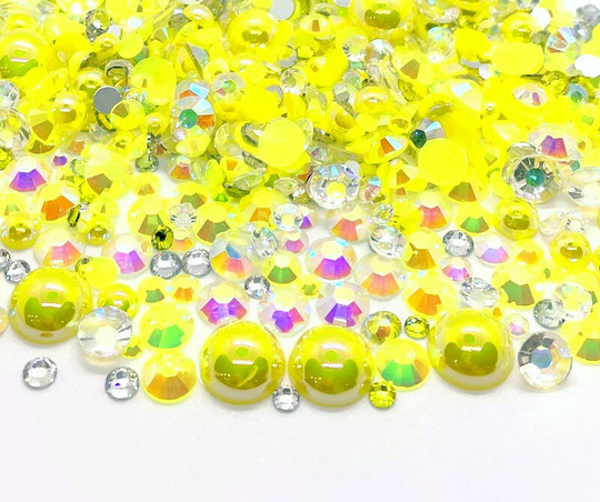 Banana Split Blend Rhinestone Mix 2mm-10mm Flatback Jelly Resin | Faux Pearls Rhinestones Mixed Sizes, Yellow Clear