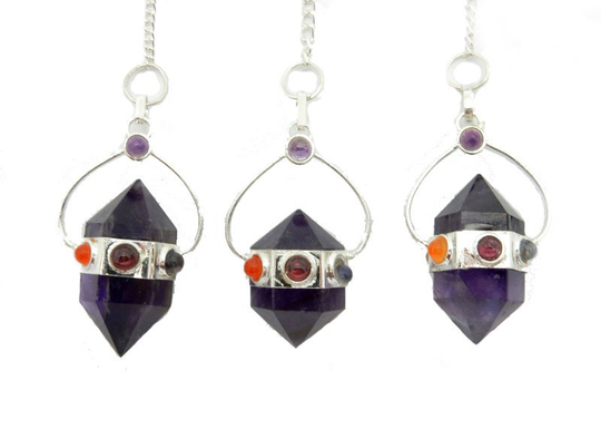 Amethyst Nugget Chakra Pendulum Pendant With Silver Plated Bezel Cap & Bail On A Chain | S95B6-07