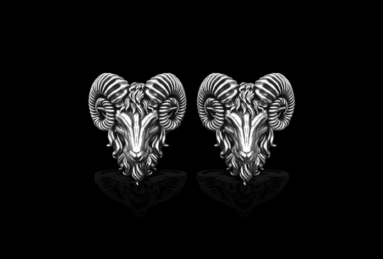 sterling Silver Aries Ram Head Men's Cufflinks, Goat Rustic Farm, Wedding Groom Gift Items, Men Jewelry