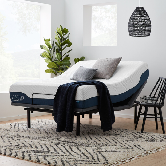 LUCID Comfort Collection Deluxe Adjustable Bed Base with 12-in Queen Hybrid Memory Foam/Coil Blend Mattress in a Box in White | LUCC12QQGHL6LP