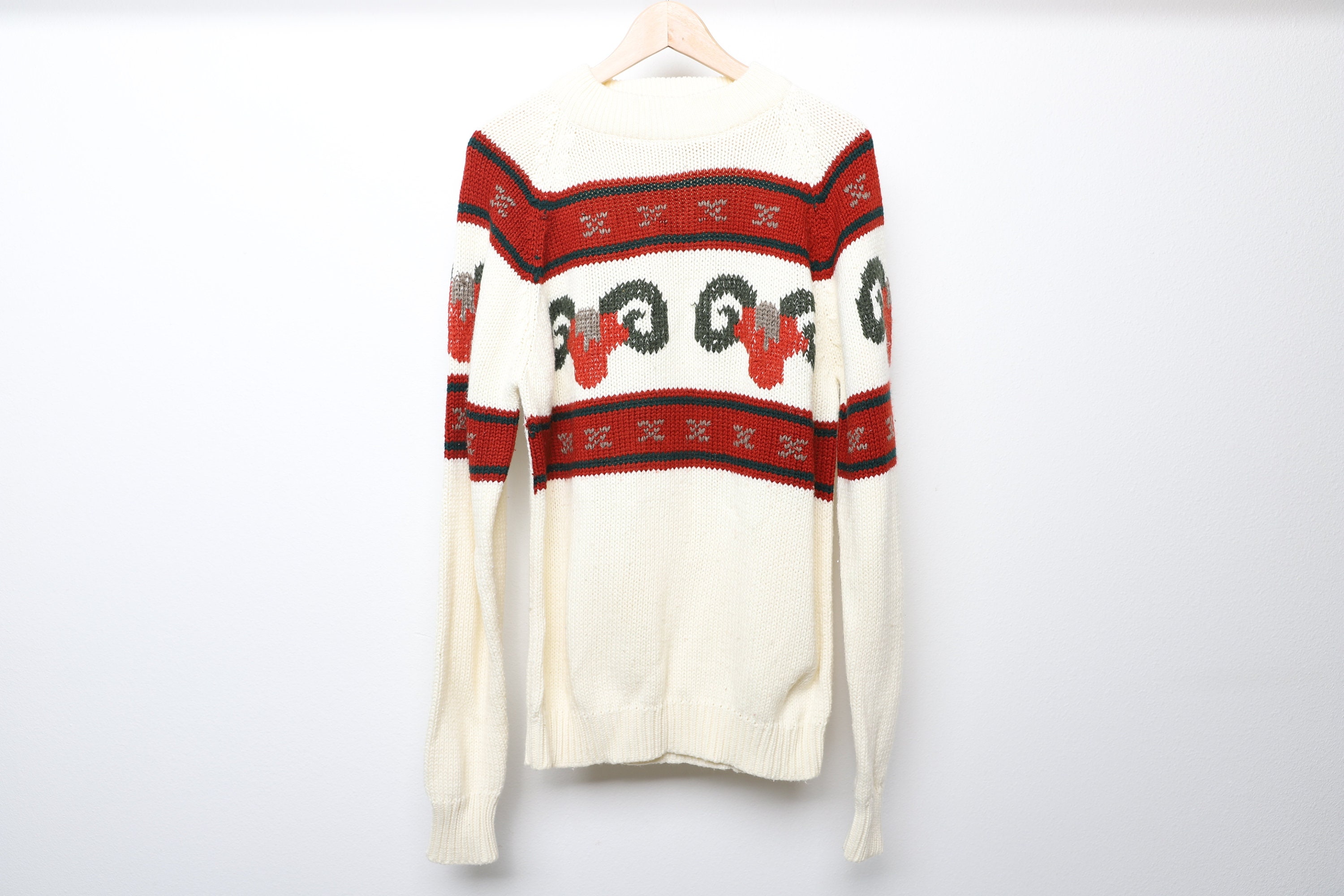 Vintage Men's 1960S Mid-Century Two Rams Multi-Color Sweater Pullover Top - Size Xl