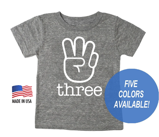 Three Fingers Tri-Blend Third Birthday T-Shirt - Shirt For 3rd Toddler Sizes