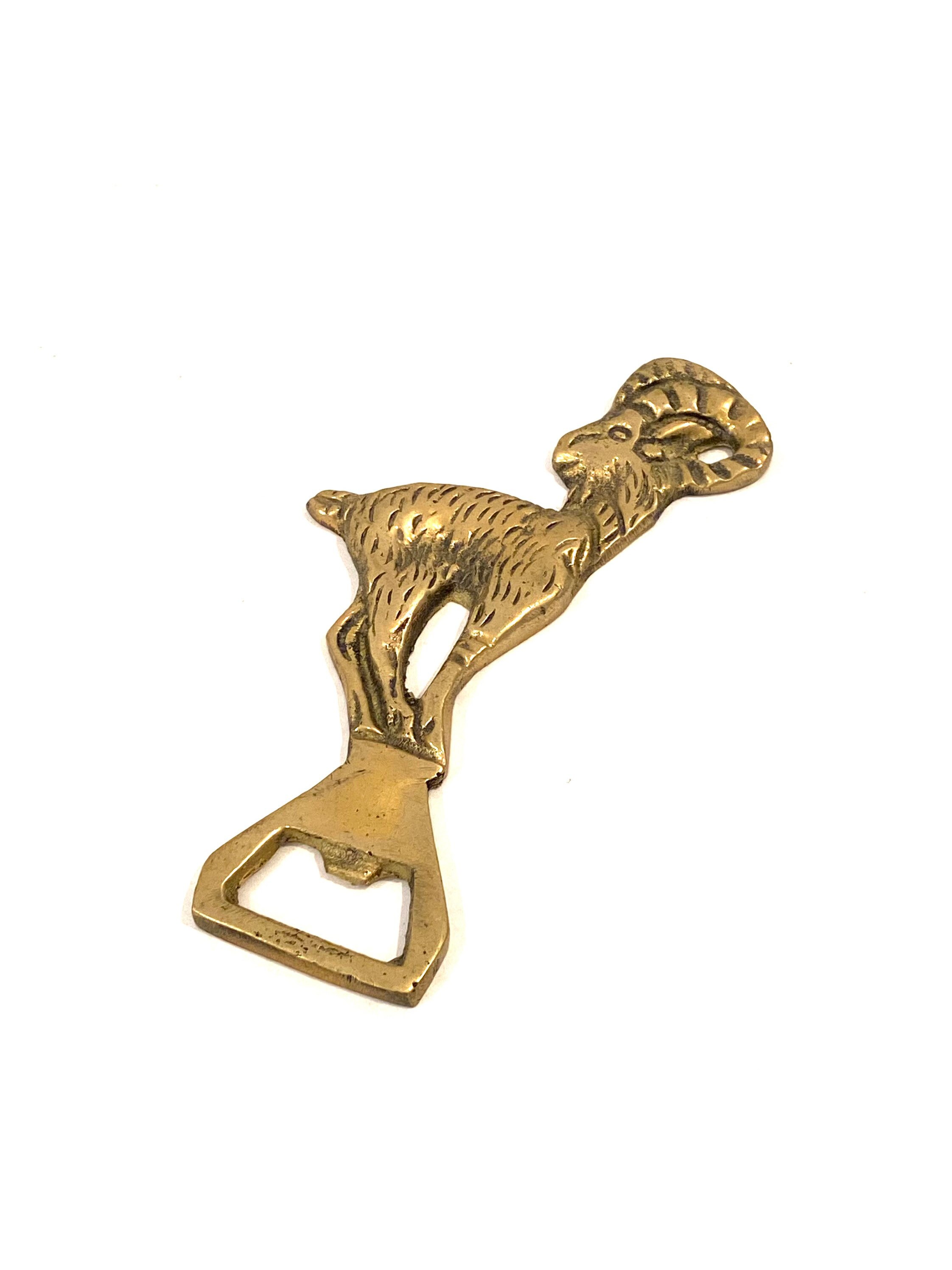 Vintage Solid Brass Ram Big Horn Sheep Bottle Opener Chinese Zodiac Year Of The Goat Aries Astrology Sign