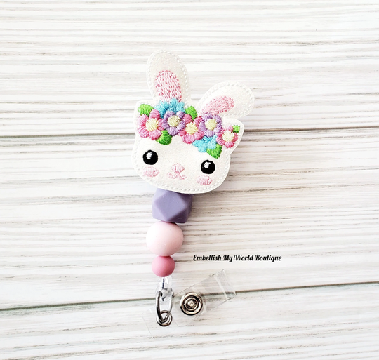 Easter Badge Reel/Easter Bunny Badge/Badge Holder/Id Holder/Nurse Reel/Nurse Gift/Retractable Badge/Beaded Badge/Bunny Badge/