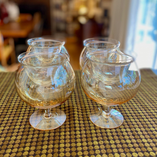 Set Of 4 Bubble Iridescent Seafood Cocktail & Liner Glasses By Dorothy Thorpe | Brandy Snifter Vintage Retro 60S Barware