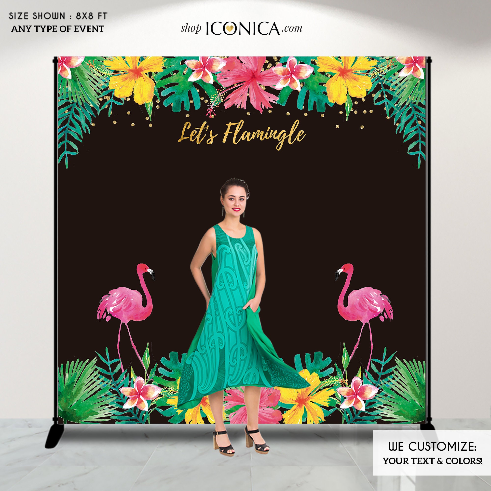 Flamingo Party Backdrop, Luau Photo Booth Backdrop, Let's Flamingle, Tiki Backdrop, Pool Banner, Printed Or Printable File