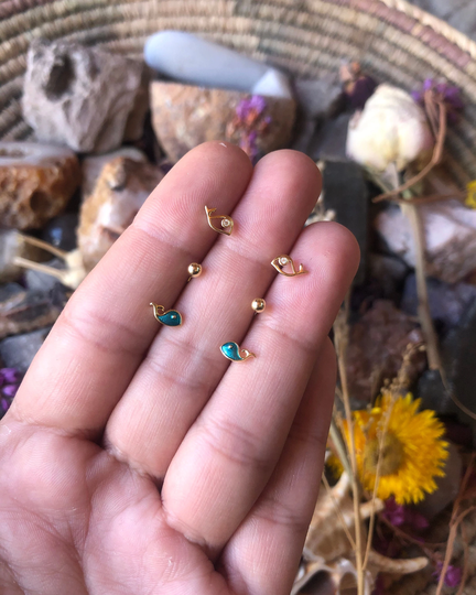 Dainty Whale Stud Earring Set, 3Pc .925 Sterling Silver, Vermeil, Summer Beach, Cubic Zirconia, Boho Hippie Minimalist, Cute Gifts