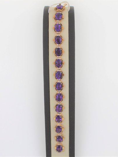 Vintage 1960S Handmade 14K Solid Yellow Gold Diamond & 14 Carats Oval Shaped Amethysts Bracelet