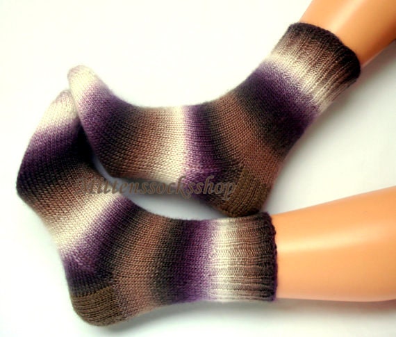 Brown Purple White Hand Knitted Socks Colorful From Batic Yarn Warm Women's Girl's Men's Winter Gift