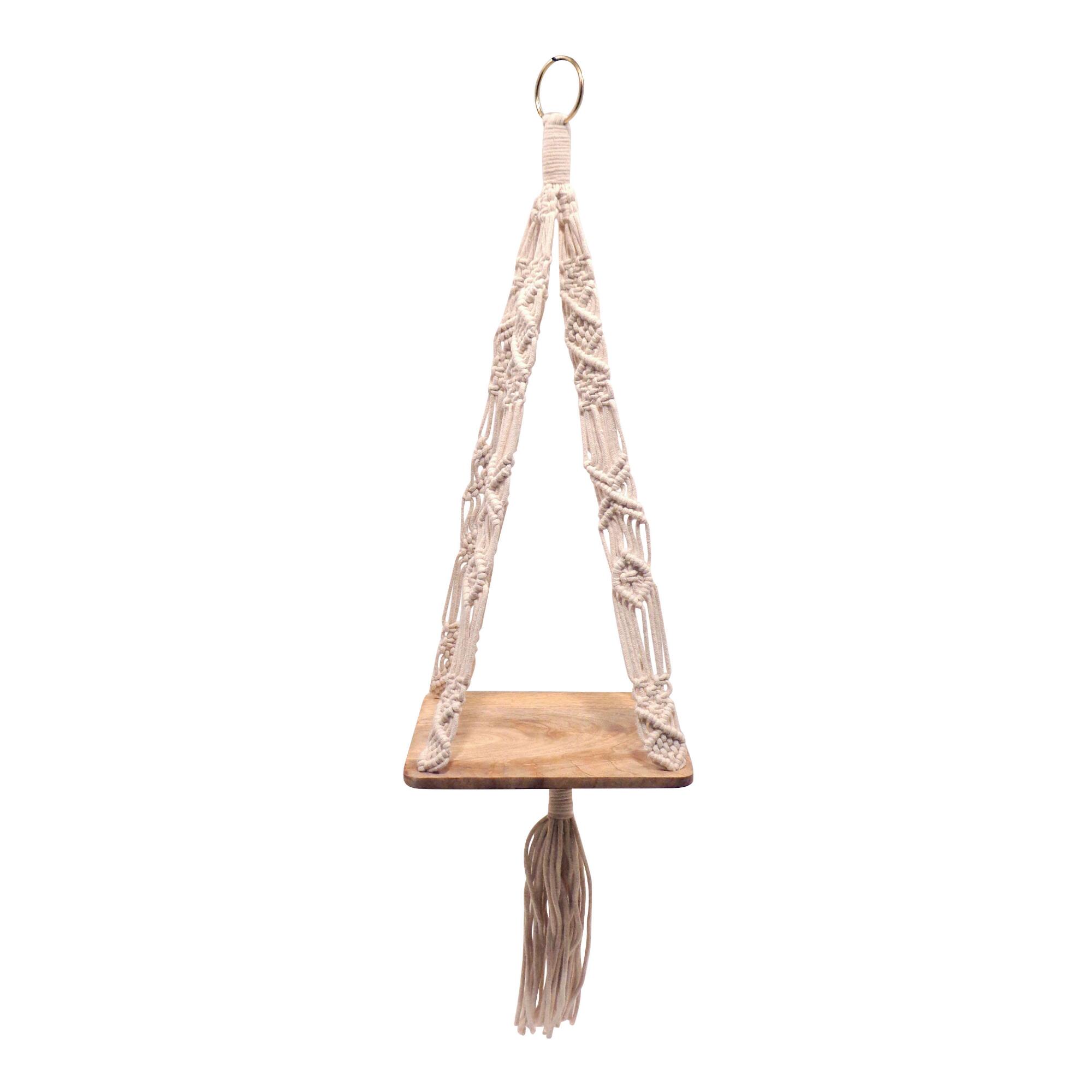 Natural Macrame Plant Hanger with Shelf: Natural/Cream - Cotton by World Market