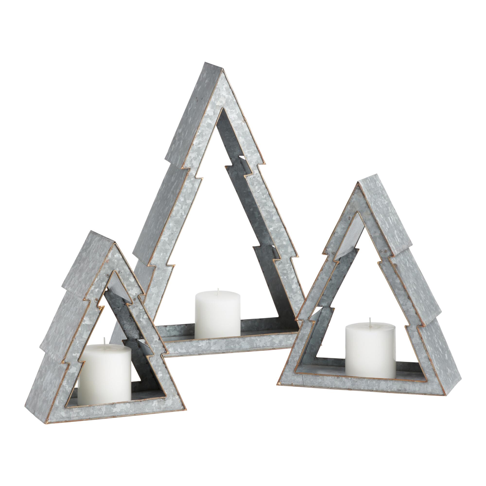Galvanized Metal Christmas Tree Luminary Candle Holder: Gray/Metallic by World Market