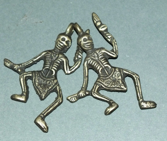 Two Brass Skeleton Amulets Pendants Nepal Free Shipping