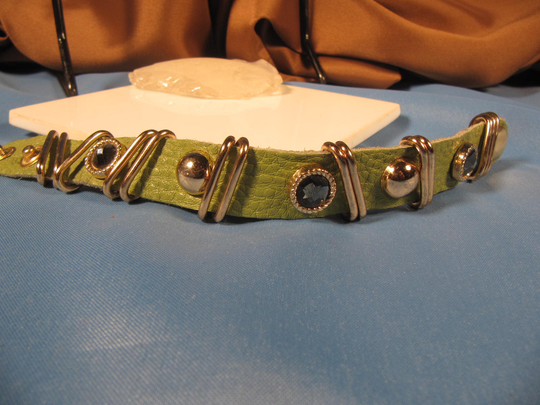 King Star Vintage Bracelet, King Star Leather & Metal With Faux Semi Precious Stones, Snap Wide Green Leather Bracelet
