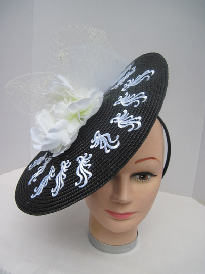 Black & White Fascinator With Sculpted Appliques, Flower N Millinery Netting