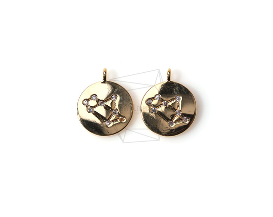 Pdt-1013-G/2Pcs - Zodiac Sign Charm(Sagittarius/Constellation Disc Pendant/10mm/Gold Plated Over Brass/Jewelry Making