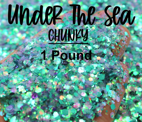 1 Pound Chunky Blend Glitter, Mixed Size Mix, Polyester Aqua Lavender Slime Tumbler Under The Sea