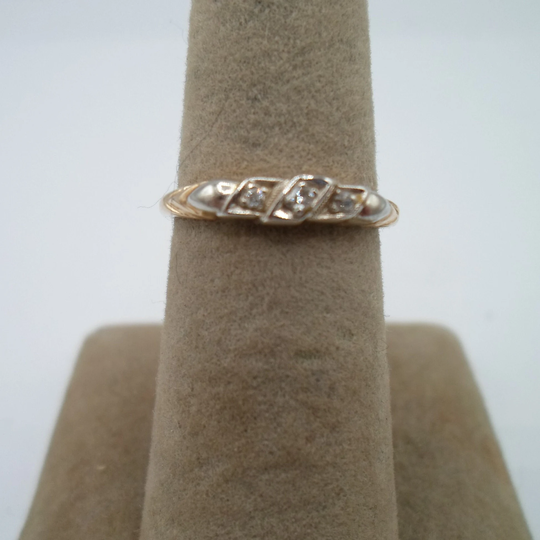 Vintage 14K Gold Diamond Ring Band Wedding Stacking Art Deco Era
