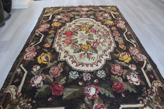 Karabagh Kilim Rug, Ethnic Floral Kilim, Vintage Bohemian Area Rug/N-617 5'3"x8'6" Feet
