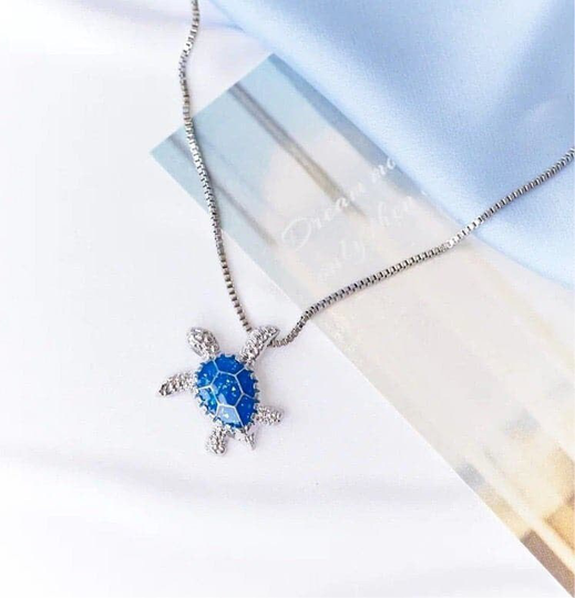 Turtle Blue Opal Shining Silver Pendant