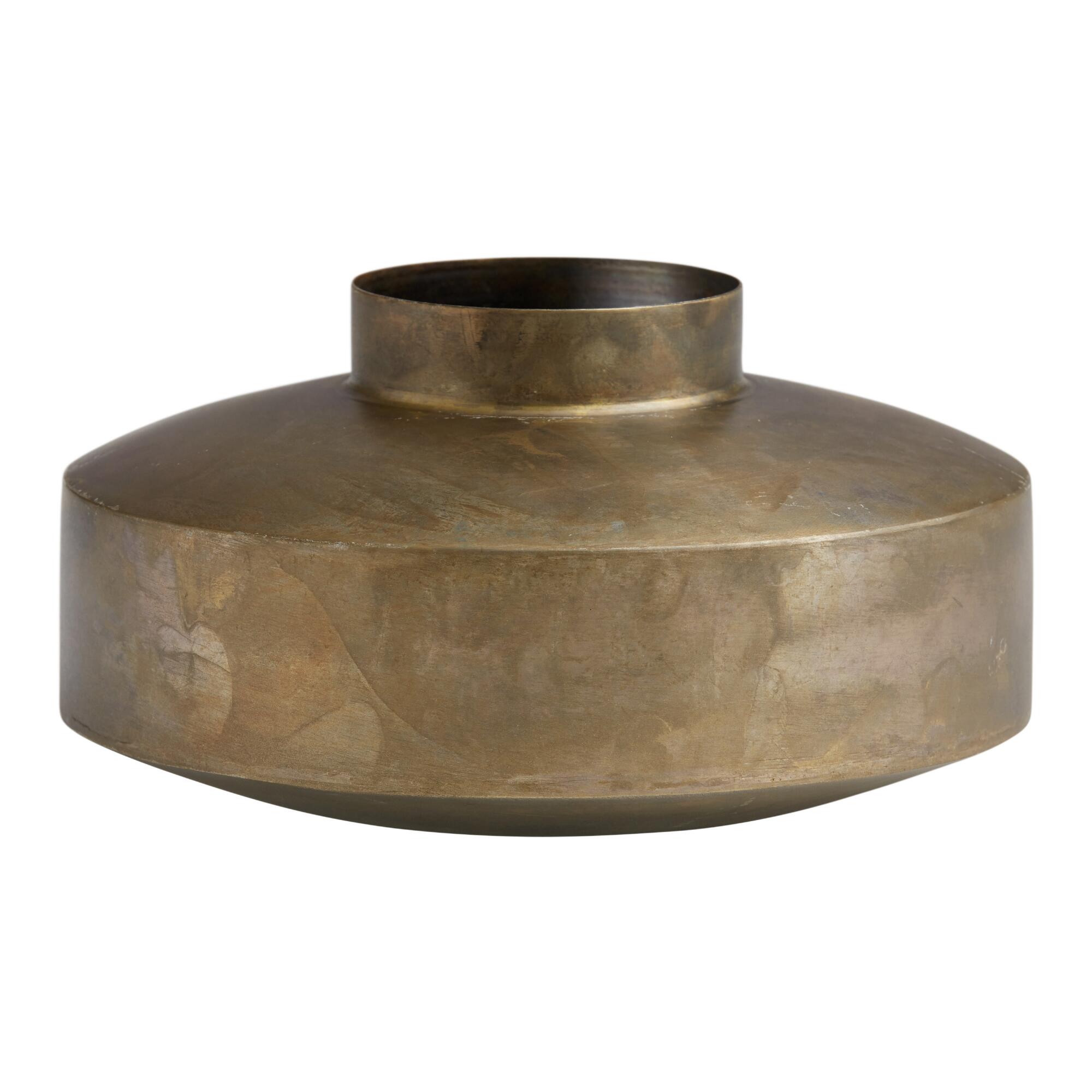 Wide Antique Brass Vase: Gold - Metal by World Market