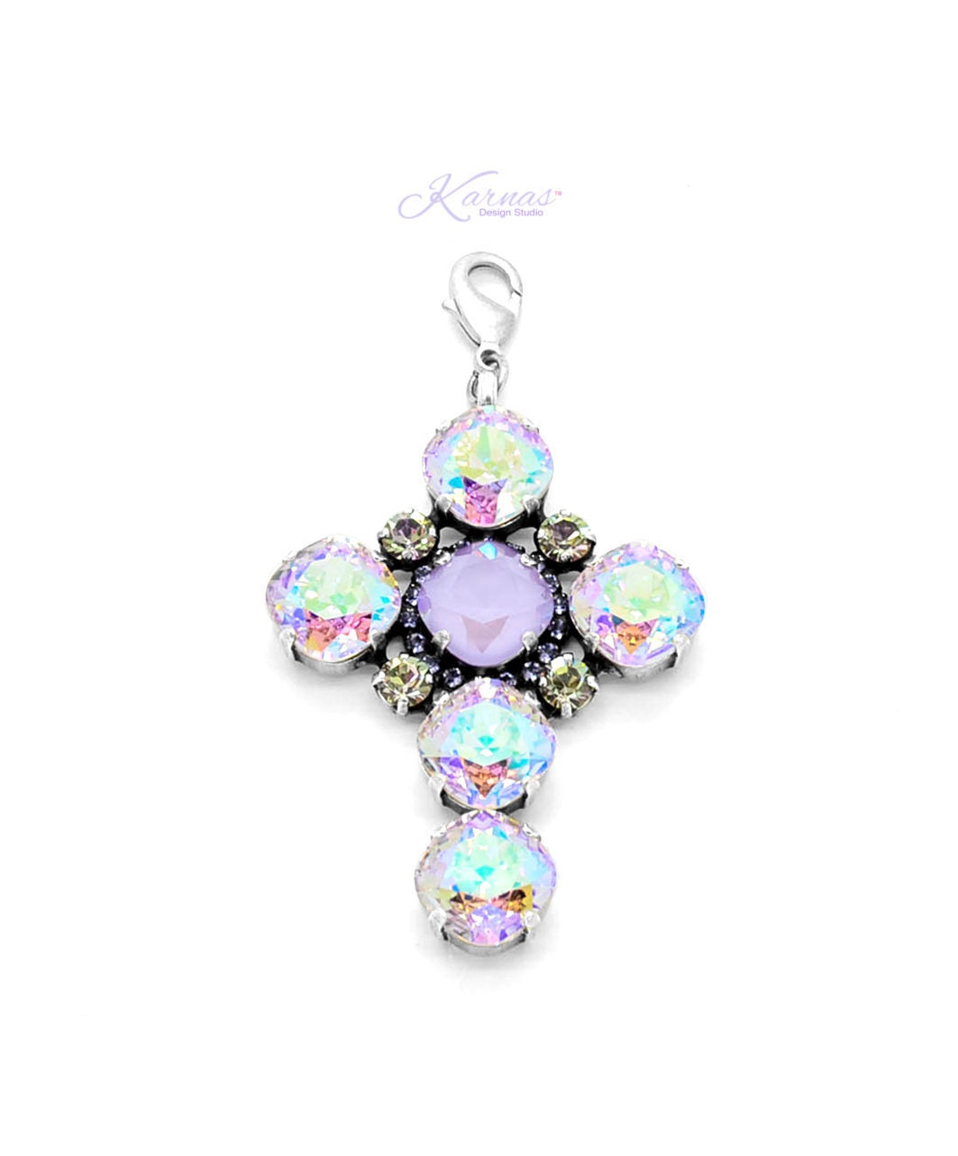 Mystical Moments Mixed Size Statement Cross Pendant Made W/K.d.s. Premium Crystal Antique Silver Karnas Design Studio Free Shipping