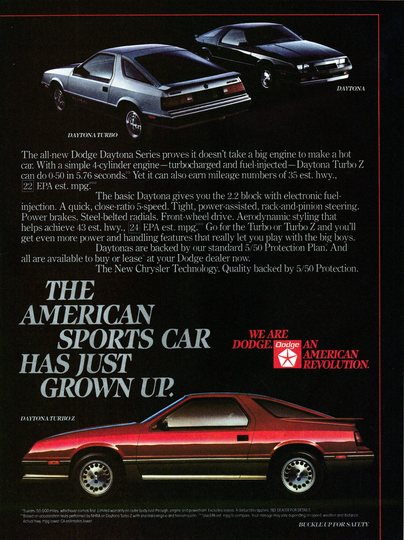 1983 Dodge Daytona Series-Turbo-Turbo Z-0-50 Mph in 5.76 Sec-Original Magazine Ad