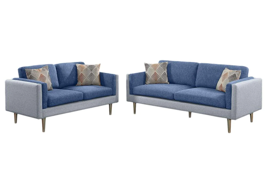 Poundex Alwin Midcentury 2-Piece Polyester/Polyester Blend Blue/Aqua Living Room Set | F6555