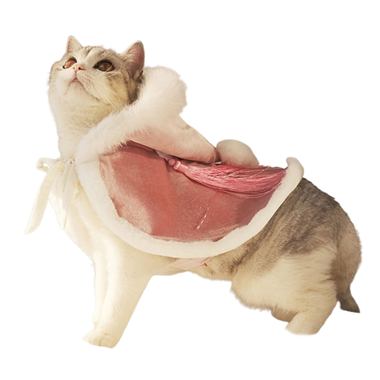 Easy to Wear Pet Cloak Thicken Blended Faux Fiber Fabric Pet Costume Poncho Cape with Hat for Home - pink, s