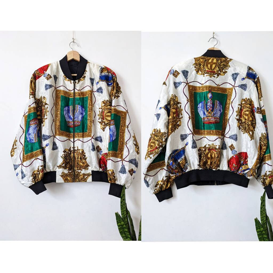 Vintage Baroque Printed Bomber Jacket 90S Women