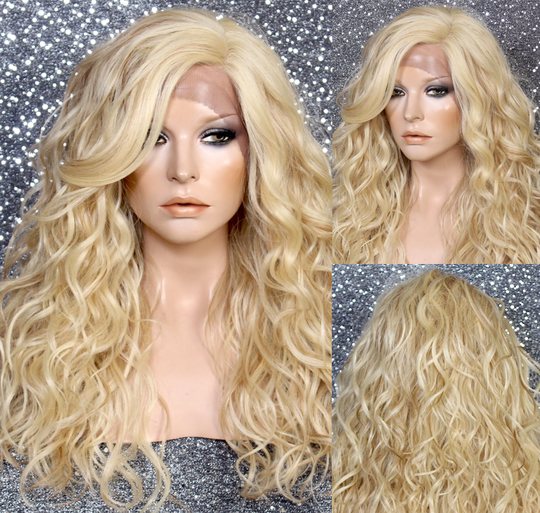 Human Hair Blend Lace Front Wig Blonde Mix Wavy Striking Cancer/Alopecia/Theater/Cosplay