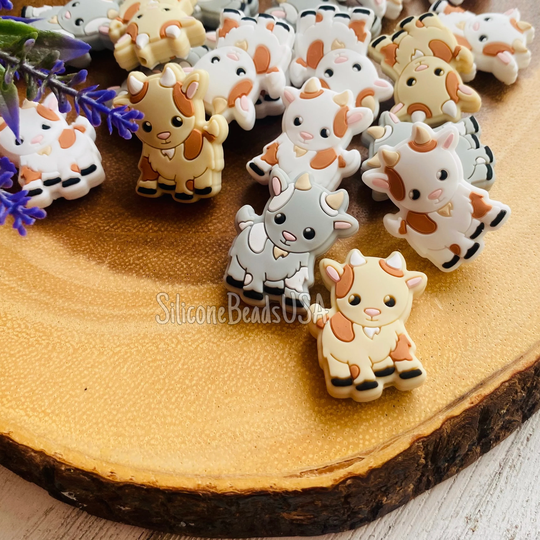 New Baby Goat Sheep Ram Food Grade Silicone Beads Craft Farm Animals Loose Sensory Shaped Beaded Pen Focal